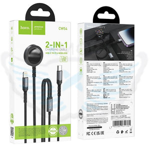 CARICABATTERIE INDUTTIVO HOCO CW54 20W 2 in 1 MAGSAFE PER APPLE WATCH + CAVO LIGHTNING NERO
