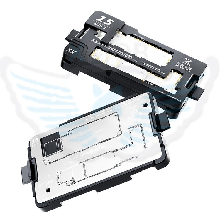 QIANLI 8 IN 1 RACK DI PROVA A STRATI DI SCHEDA MADRE + STENCIL REBALLING PER APPLE IPHONE 15 / 15 PLUS / 15 PRO / 15 PRO MAX