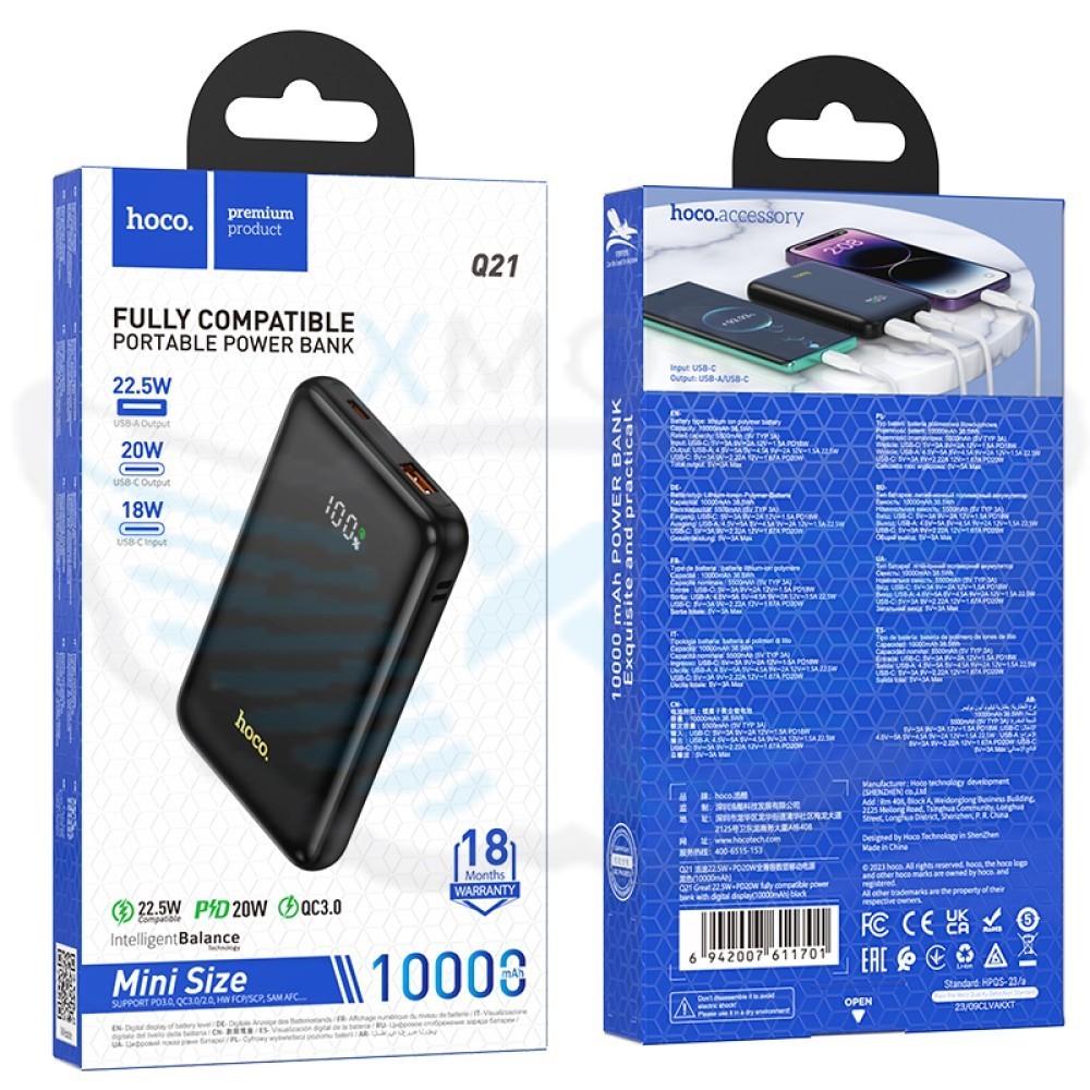 POWERBANK hoco. Q21 10000mAh PD22.5W+QC3.0 NERO