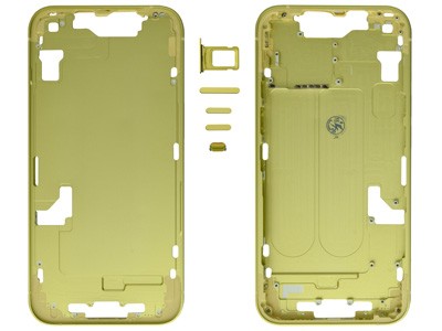 MIDDLE FRAME IPHONE 14 GIALLO SENZA COMPONENTI + CARRELLO SIM E TASTI ESTERNI