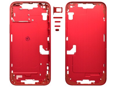 MIDDLE FRAME IPHONE 14 ROSSO SENZA COMPONENTI + CARRELLO SIM E TASTI ESTERNI