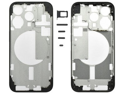 MIDDLE FRAME IPHONE 15 PRO NERO TITANIUM SENZA COMPONENTI + CARRELLO SIM E TASTI ESTERNI