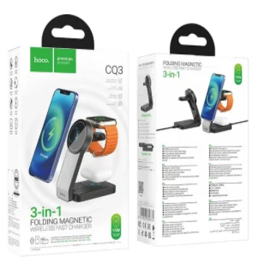 BASE PER CARICA WIRELESS HOCO CQ3 NERO 3 POSTAZIONI DI CARICA MAGSAFE 15W(BLISTERATO)