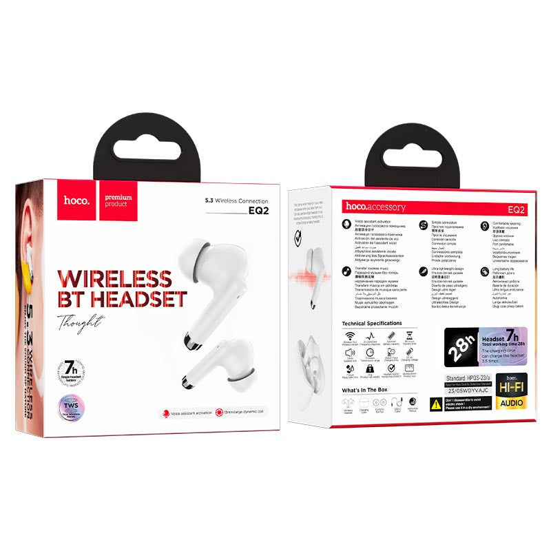 AURICOLARI HOCO EQ2 BLUETOOTH + CUSTODIA/BASE DI CARICA BIANCO (BLISTERATO)