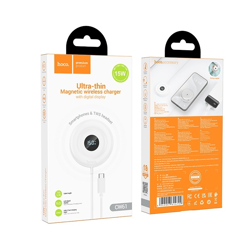 CARICABATTERIE INDUTTIVO HOCO CW61 15W MAGSAFE BIANCO