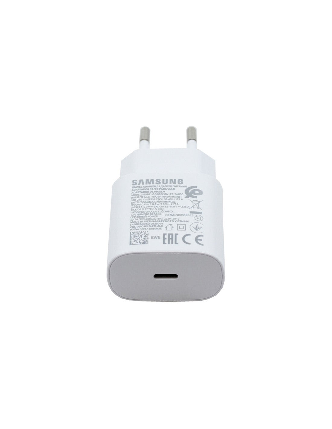 PRESA SAMSUNG EP-TA800EWE 2 PIN SUPER FAST CHARGE 3A (BULK)