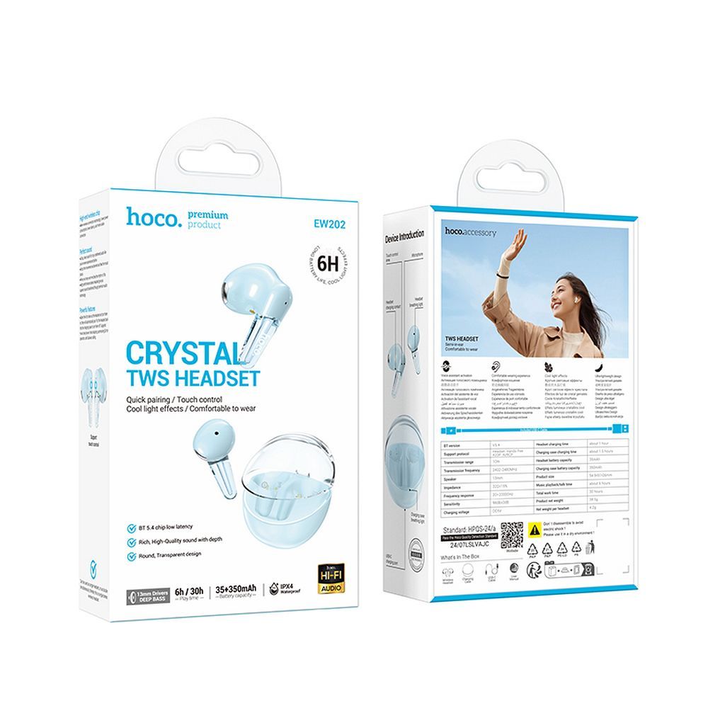 AURICOLARI HOCO EW202 BLUETOOTH + CUSTODIA/BASE DI CARICA BLU (BLISTERATO)