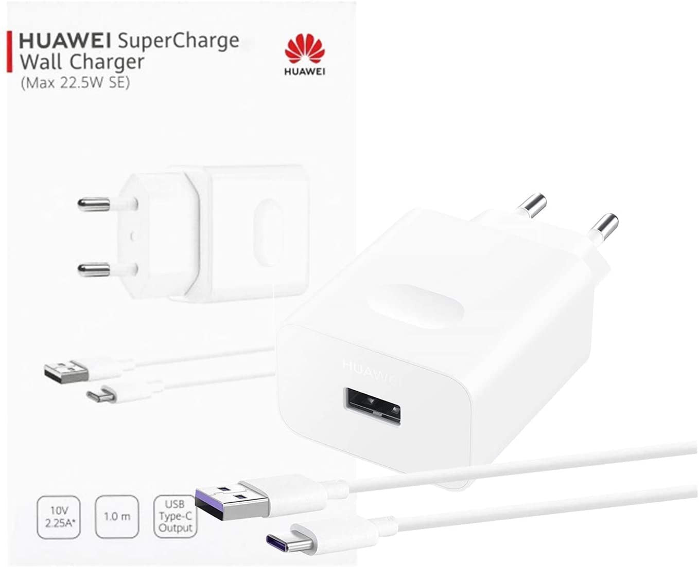 PRESA USB SUPER-CHARGE HUAWEI HW-100225E00 + CAVO TYPE-C BIANCO 10V 2,25A 22,5W (BLISTERATO)