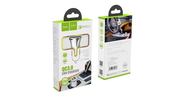 CARICABATTERIE DA AUTO HOCO Z31 2XUSB 18W 3.4A BIANCO (BLISTERATO)