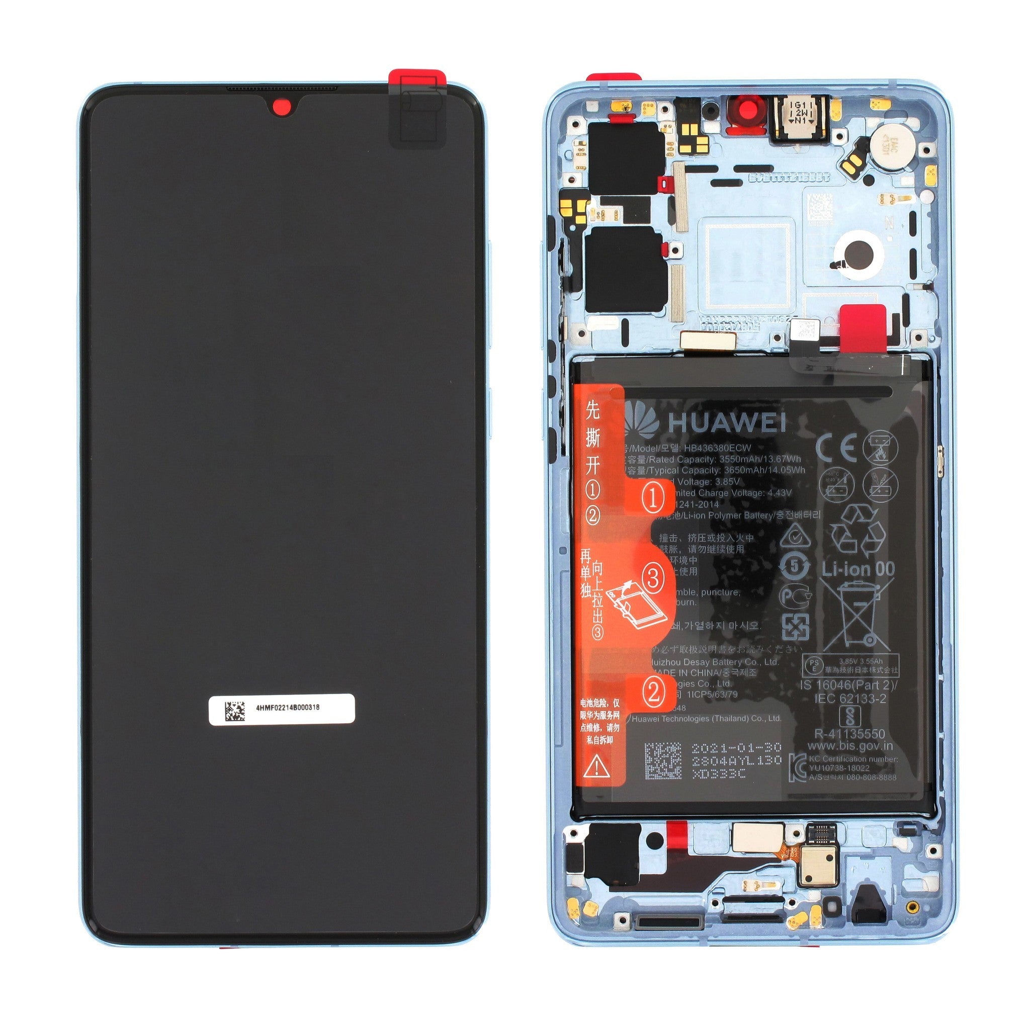 LCD ORIGINALE HUAWEI P30 (ELE-L29) SILVER 02354HMF (NUOVO CODICE)