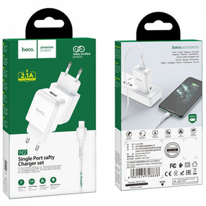 PRESA USB HOCO N2.M SINGLE PORT + CAVO LIGHTNING BIANCO 2.1A (BLISTERATO)