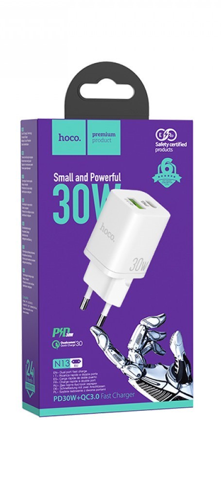 PRESA USB SUPER-CHARGE HOCO N13.U.WH DUAL PORT BIANCA 5V 3A 30W (BLISTERATO)