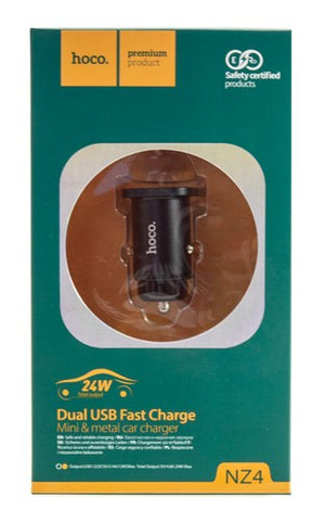 CARICABATTERIE DA AUTO HOCO NZ4 2XUSB 20W 8A NERO (BLISTERATO)