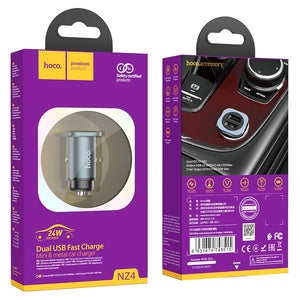 CARICABATTERIE DA AUTO HOCO NZ4 2XUSB 20W 8A GRIGIO (BLISTERATO)