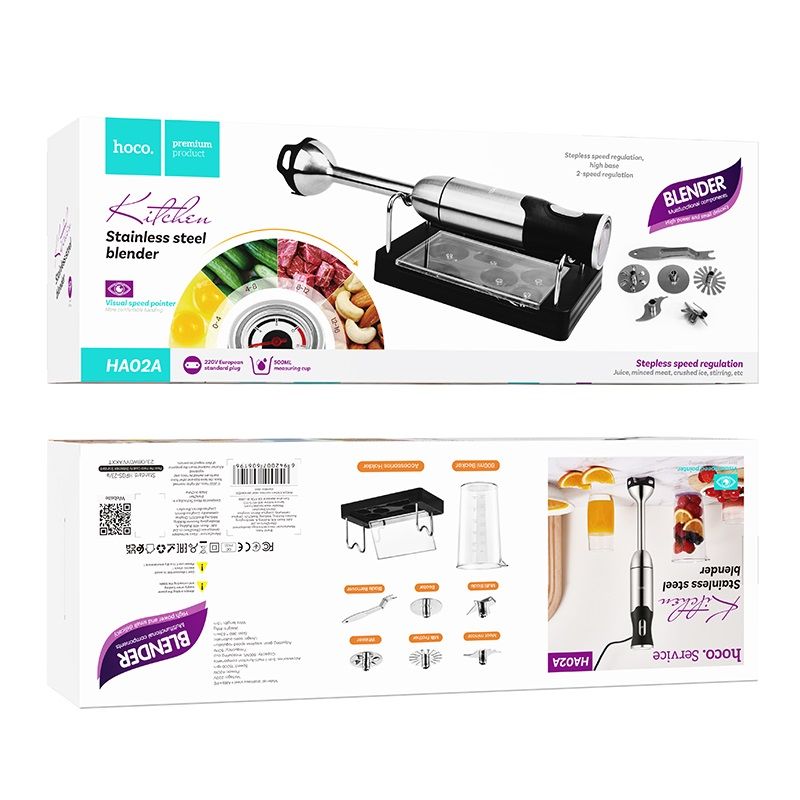 HOCO HA02A FRULLATORE AD IMMERSIONE 400W ACCIAIO INOX + BICCHIERE E 5 PUNTE