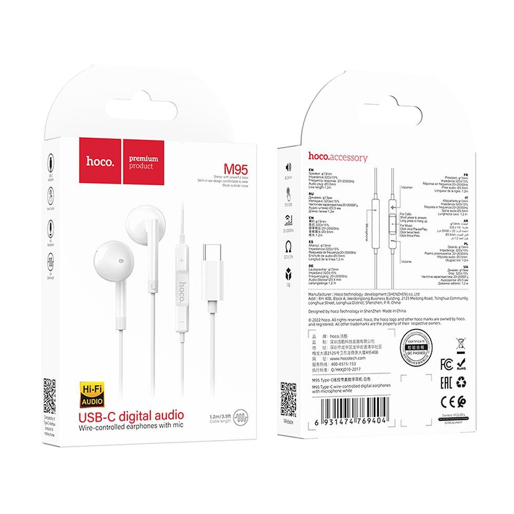 AURICOLARI HOCO M95 TYPE-C BIANCO (BLISTERATO)