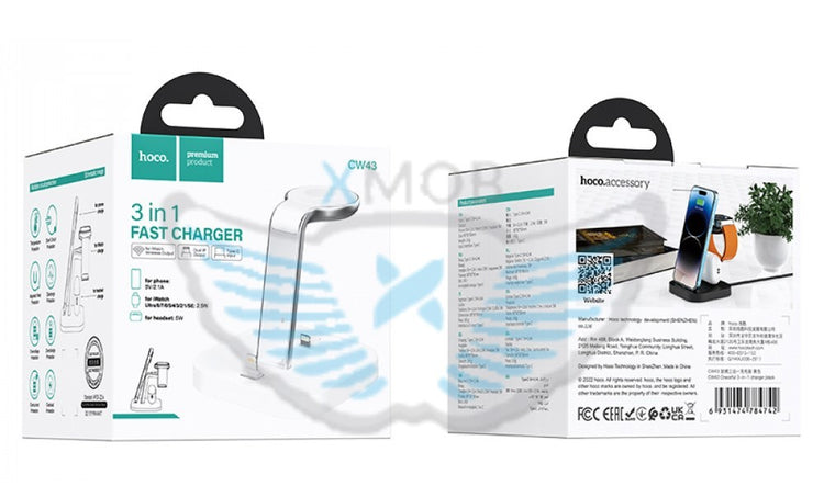 BASE PER CARICA WIRELESS HOCO CW43 BIANCO 3 POSTAZIONI DI CARICA (BLISTERATO)