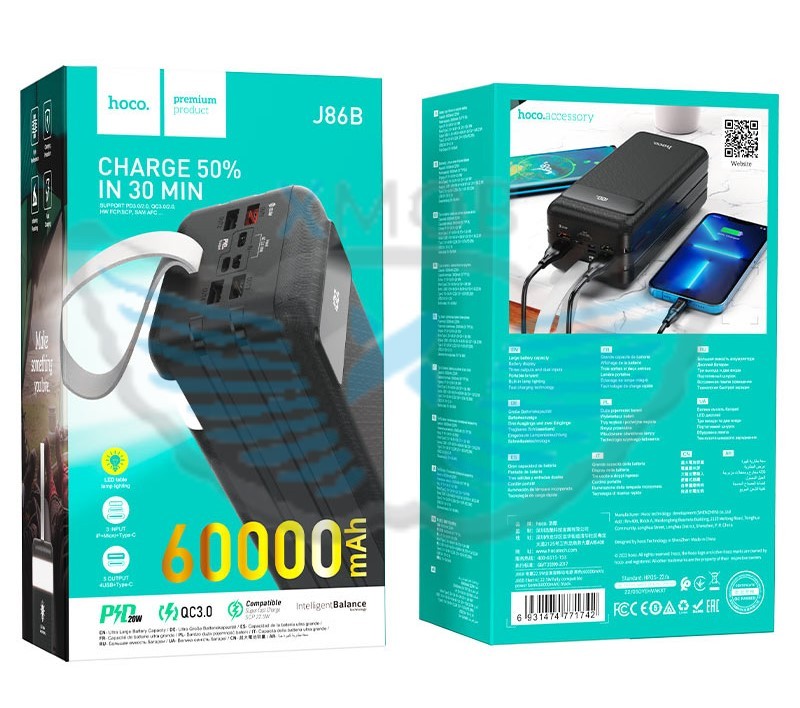 POWERBANK hoco. J86B.BK 60000mAh PD22.5W+QC3.0 NERO