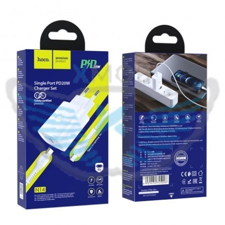 PRESA USB FAST-CHARGE HOCO N14.U.WH TYPE-C PORT + CAVO LIGHTNING BIANCA 5V 3A 20W (BLISTERATO)