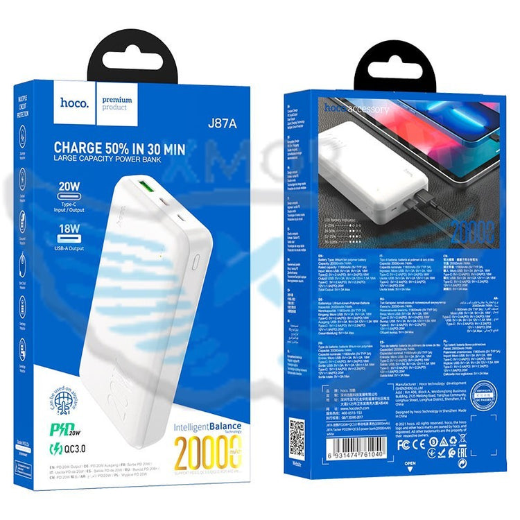 POWERBANK hoco. J87A 20000mAh PD20W+QC3.0 BIANCO
