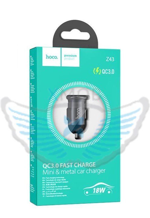 CARICABATTERIE DA AUTO HOCO Z43 18W 3A GRIGIO (BLISTERATO)