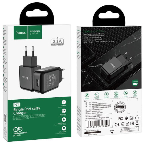 PRESA USB HOCO N2 SINGLE PORT NERO 2.1A (BLISTERATO)