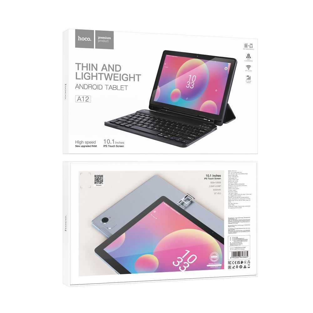 HOCO A12 TABLET ANDROID 10.1" 6GB / 128GB WIFI E 4G GRIGIO + TASTIERA INCLUSA
