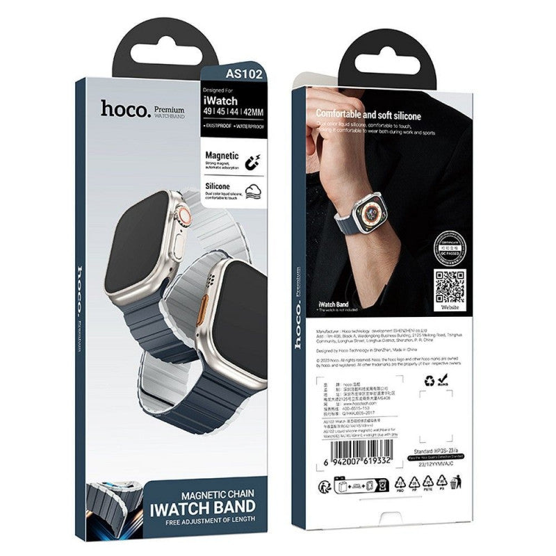 HOCO AS102 CINTURINO PER APPLE WATCH 42 / 44 / 45 / 49mm IN SILICONE BLU E GRIGIO (BLISTERATO)