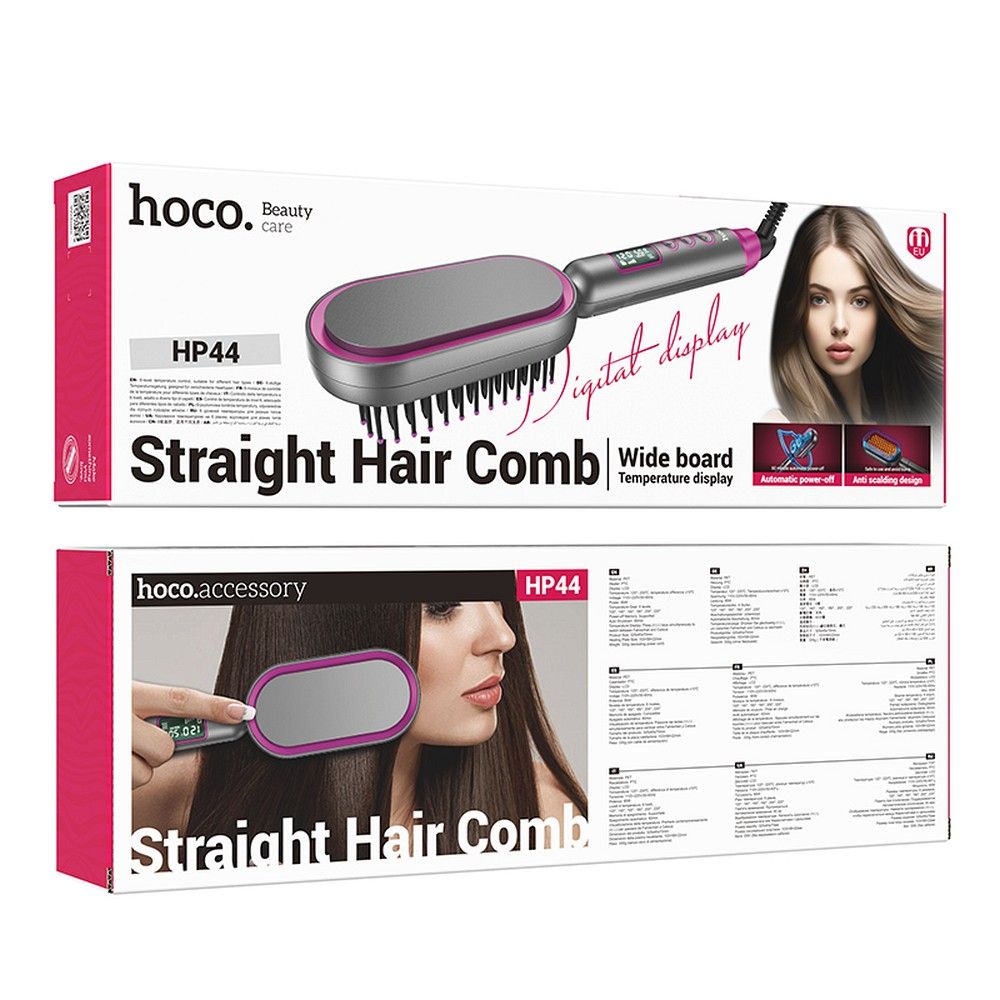 HOCO HP44 PIASTRA PER CAPELLI CON PETTINE + DISPLAY GRIGIO E ROSA (BLISTERATO)