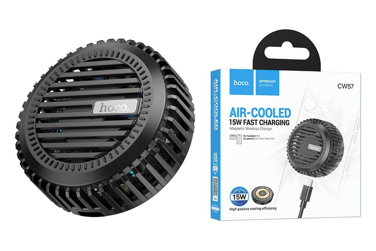 BASE PER CARICA WIRELESS HOCO CW57 NERO CON MAGSAFE E VENTOLA DI RAFFREDDAMENTO 15W (BLISTERATO)