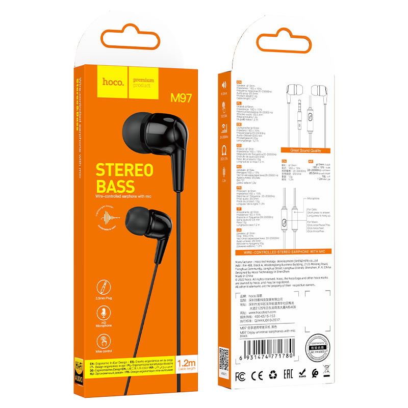 AURICOLARI HOCO M97 NERO (BLISTERATO)
